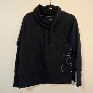 Calvin Klein Performance Women Cowl Neck Fleece Sweatshirt Black Size Large